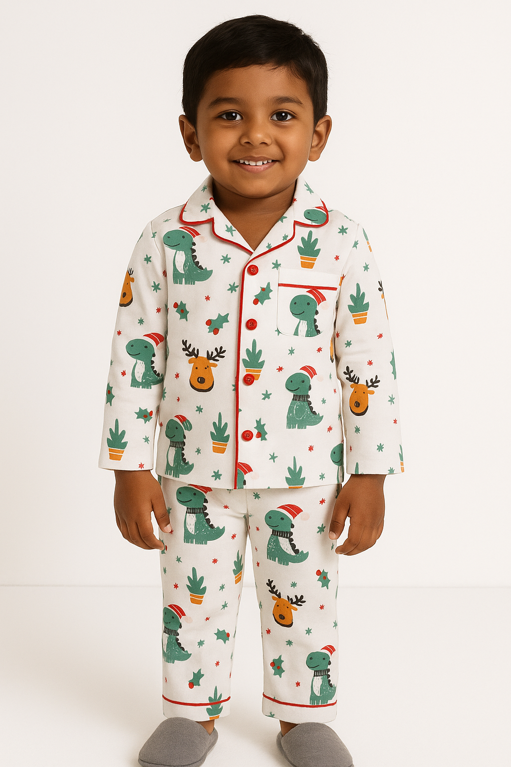 Jolly Dino-Deer Cotton Long Sleeve Kids Night Suit
