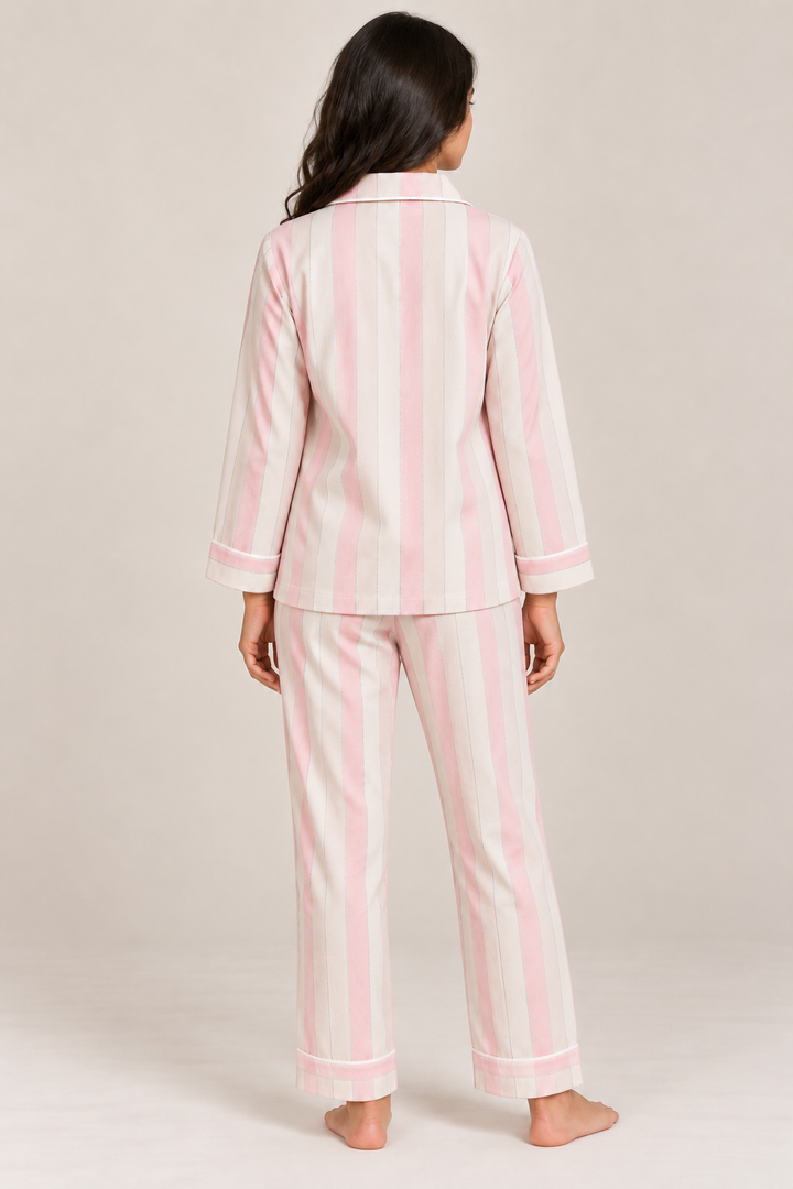 Sweet Dreams Pink Stripe Cotton Flannel Long Sleeve Women's Night Suit