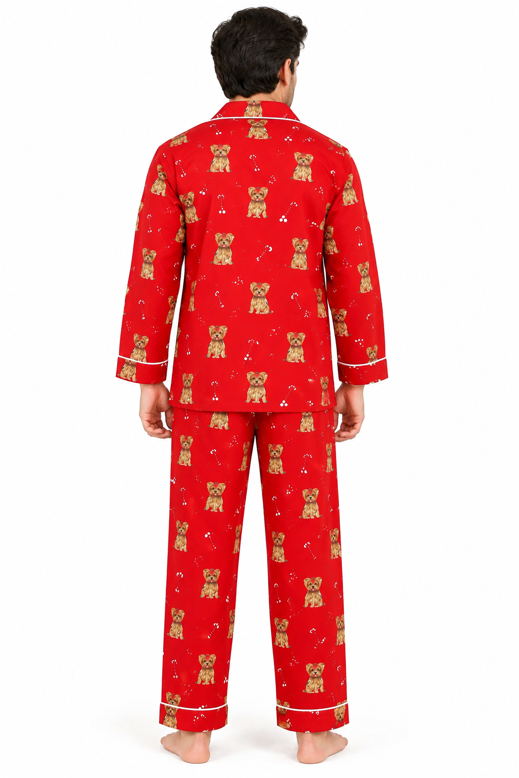 Merry Paws Red Cotton Flannel Long Sleeve Men's Night Suit