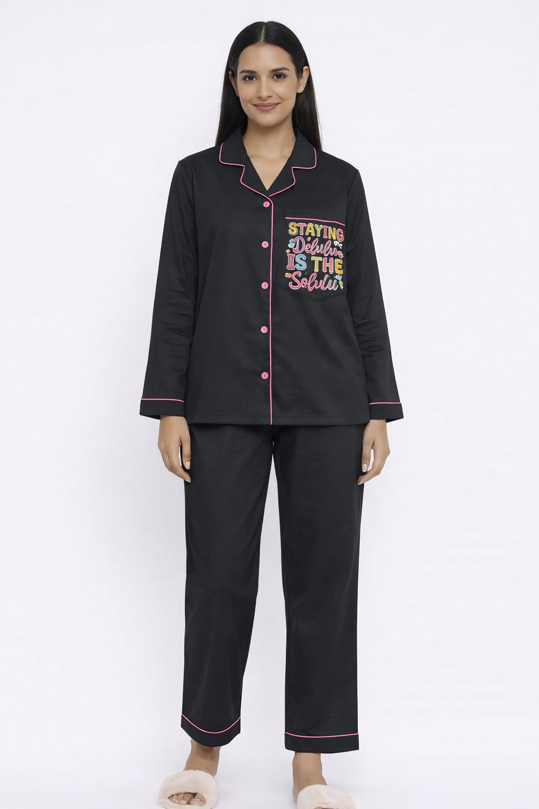 Delulu Solulu Print Long Sleeve Women's Night Suit