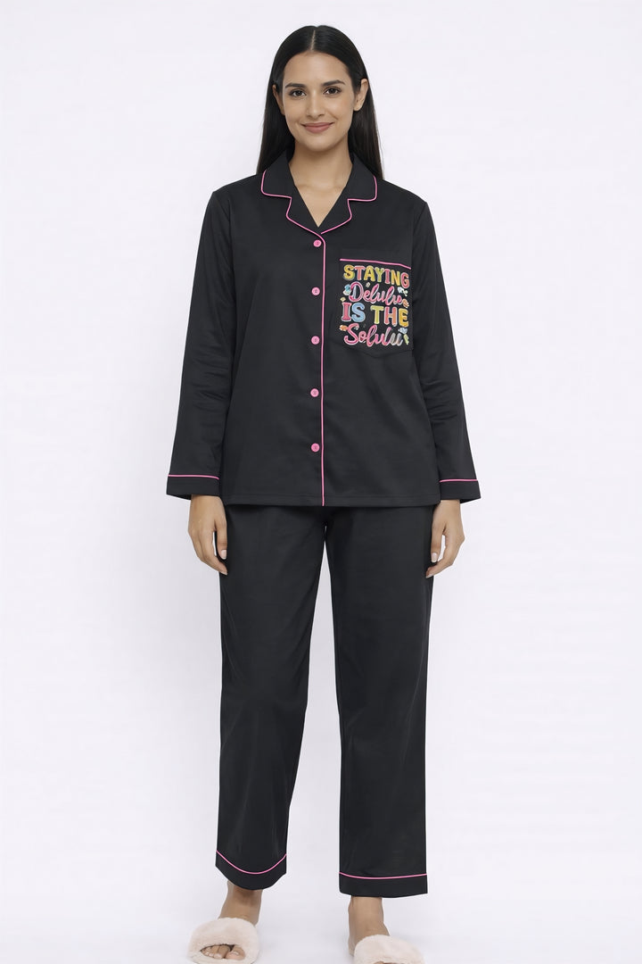 Delulu Solulu Print Long Sleeve Women's Night Suit