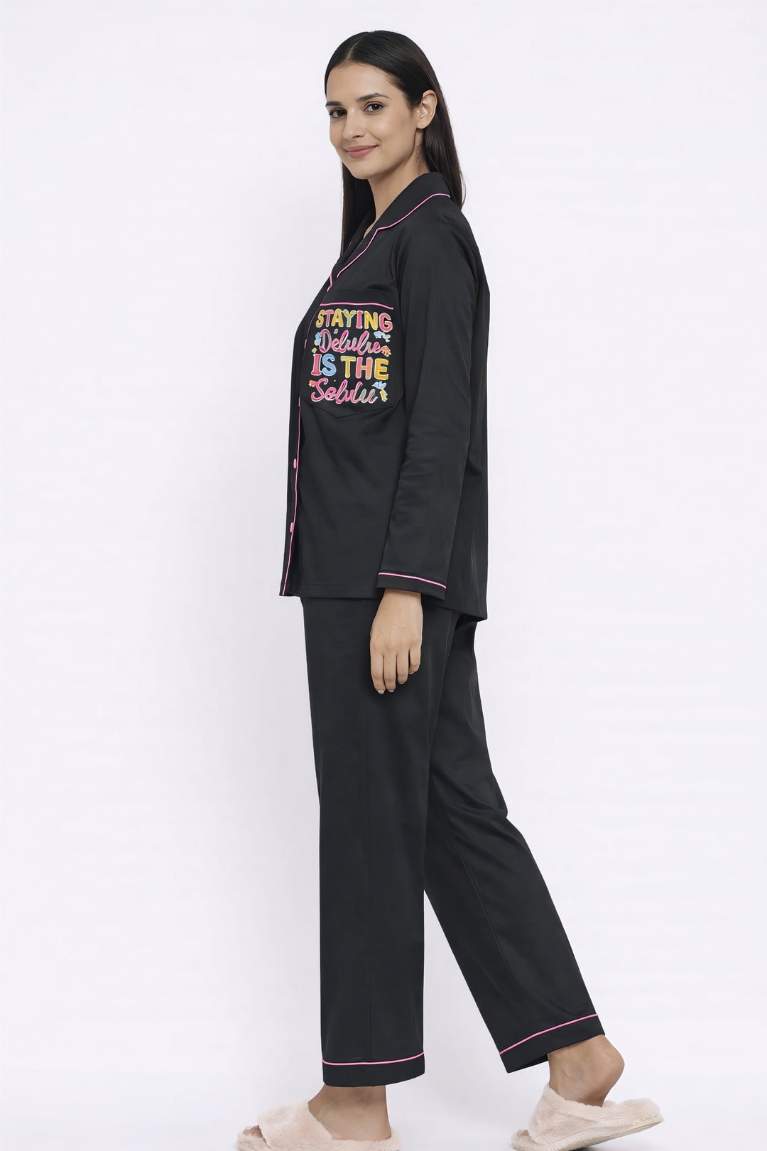 Delulu Solulu Print Long Sleeve Women's Night Suit