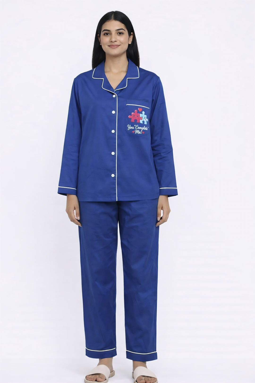 You Complete Me Print Long Sleeve Women's Night Suit