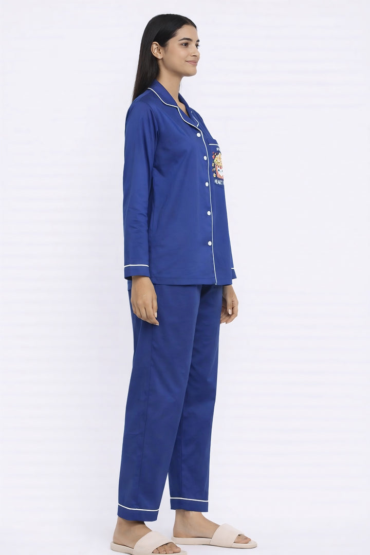 Heart Pop Print Long Sleeve Women's Night Suit