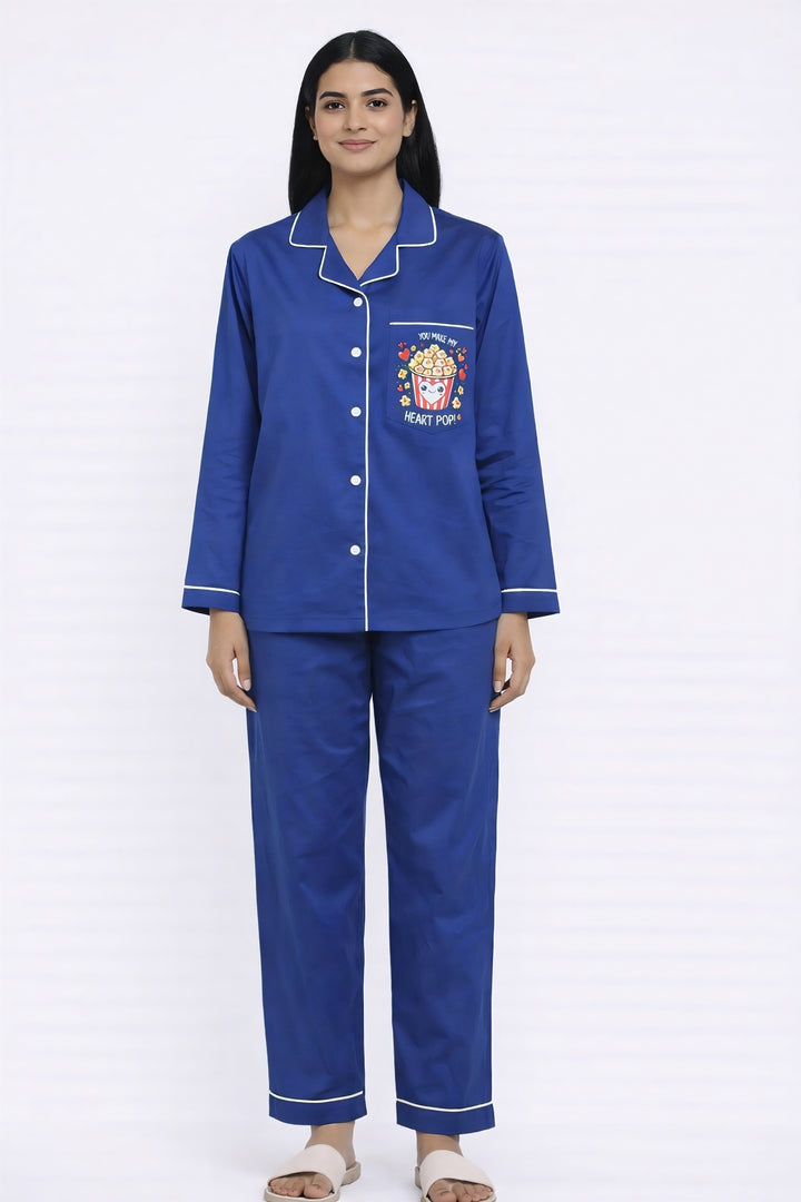 Heart Pop Print Long Sleeve Women's Night Suit