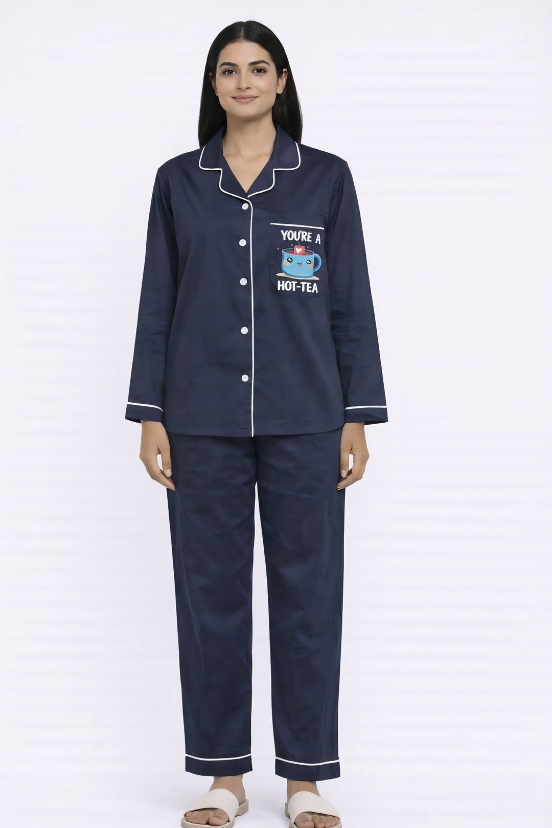 You're A Hot-Tea Print Long Sleeve Women's Night Suit