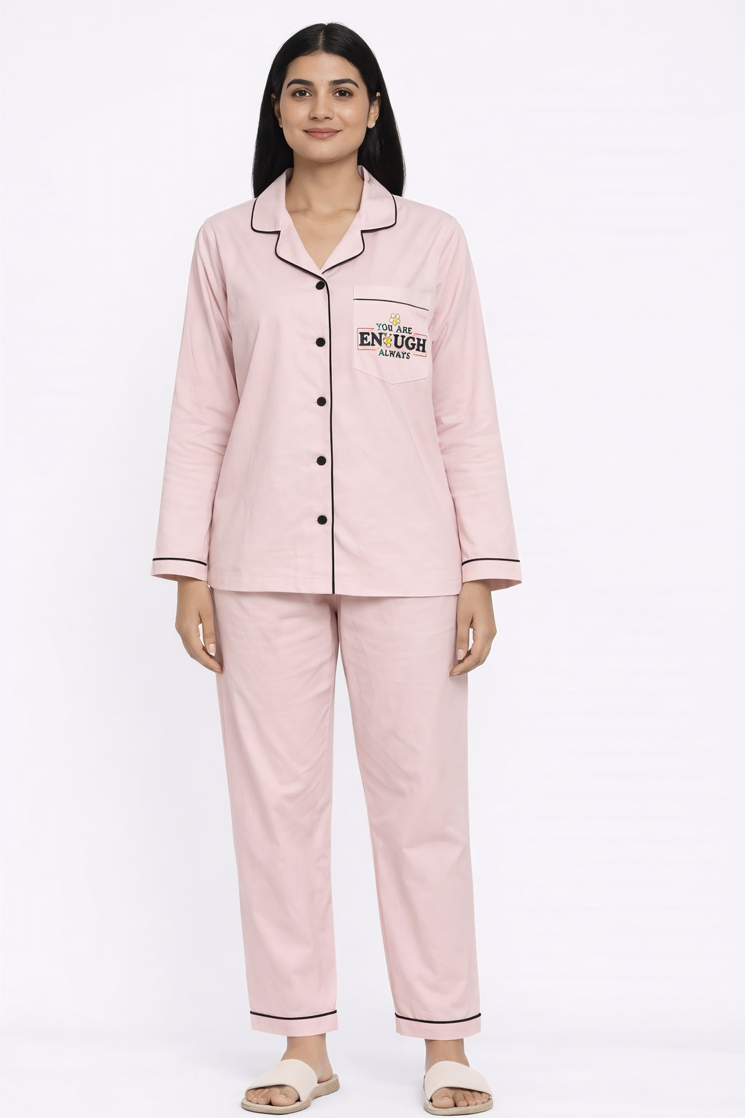 You Are Enough Print Long Sleeve Women's Night Suit