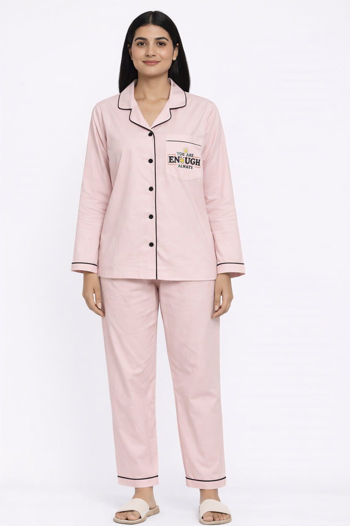 You Are Enough Print Long Sleeve Women's Night Suit