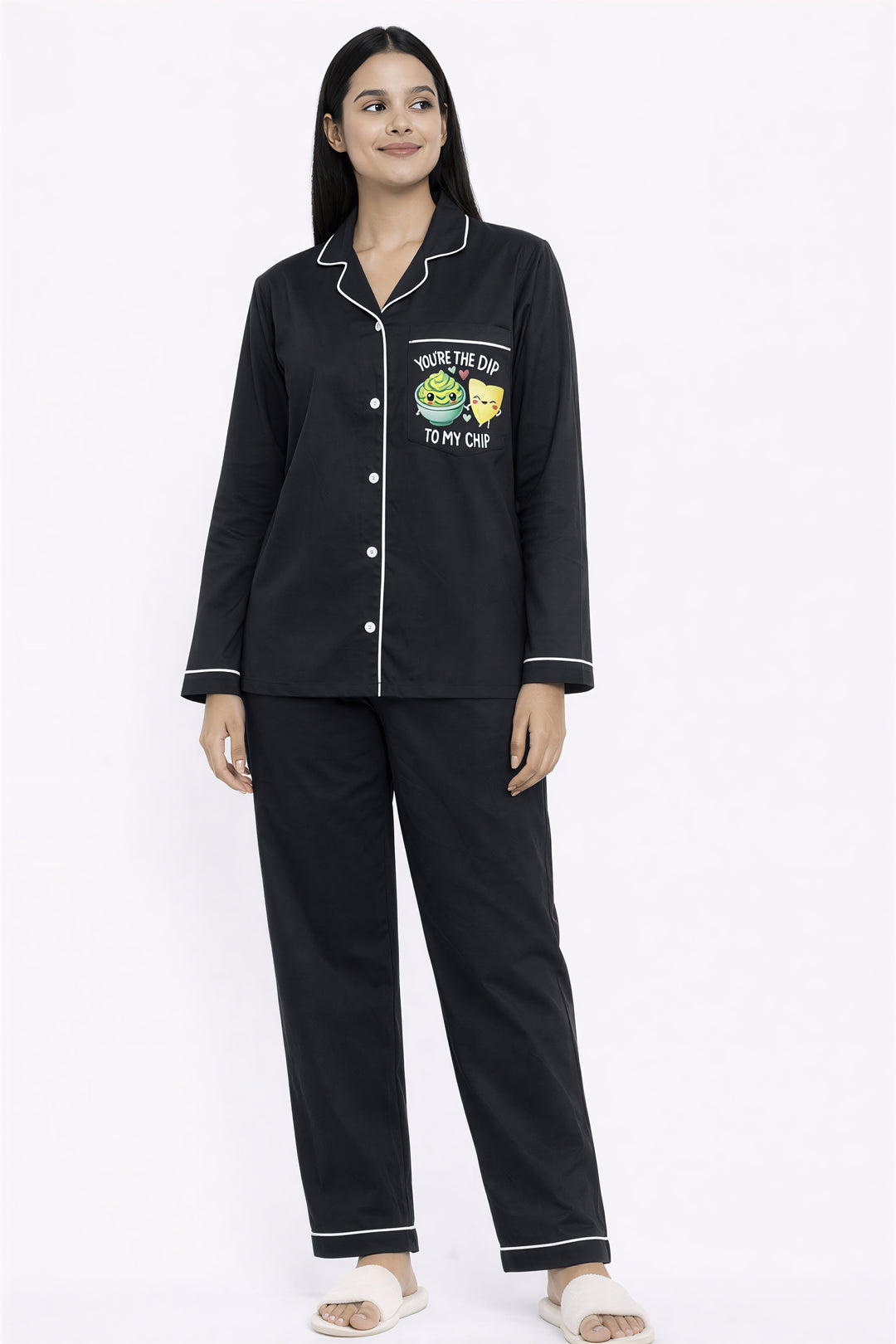 Dip To My Chip Print Long Sleeve Women's Night Suit