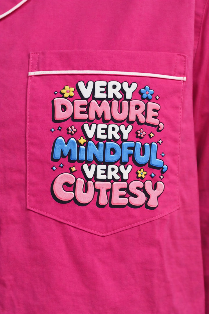 Demure And Cutesy Print Long Sleeve Women's Night Suit