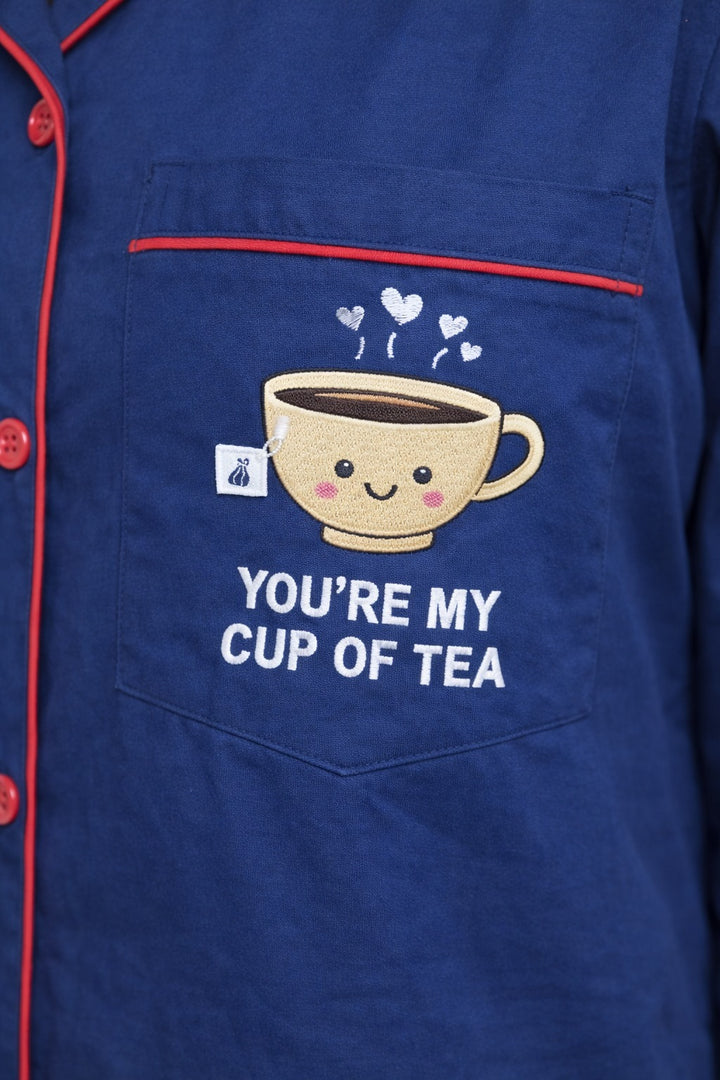 My Cup Of Tea Print Long Sleeve Women's Night Suit