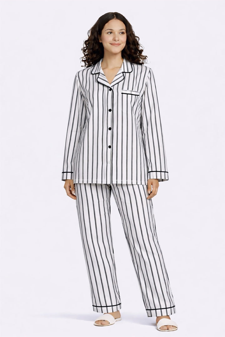 Classic Loom Print Long Sleeve Women's Night Suit