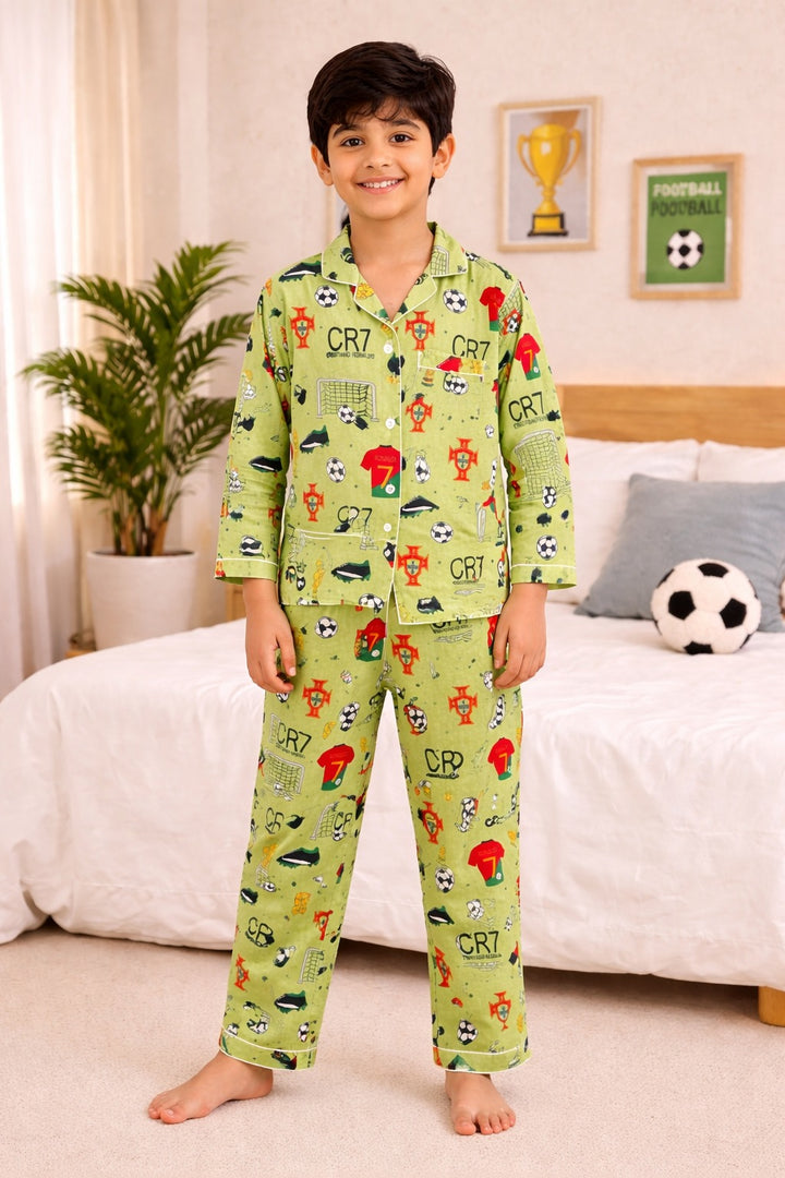 Football Print Long Sleeve Kids Night Suit