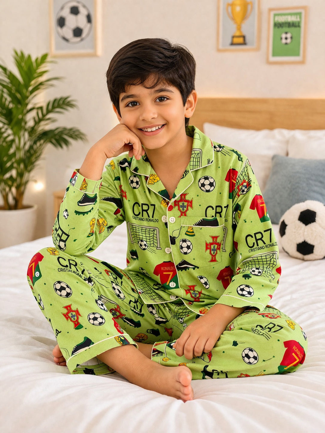 Football Print Long Sleeve Kids Night Suit