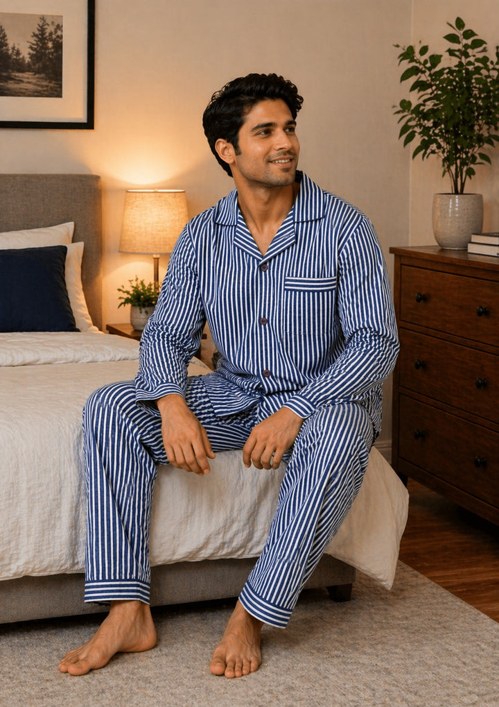 Urban Stripe Long Sleeve Men's Night Suit