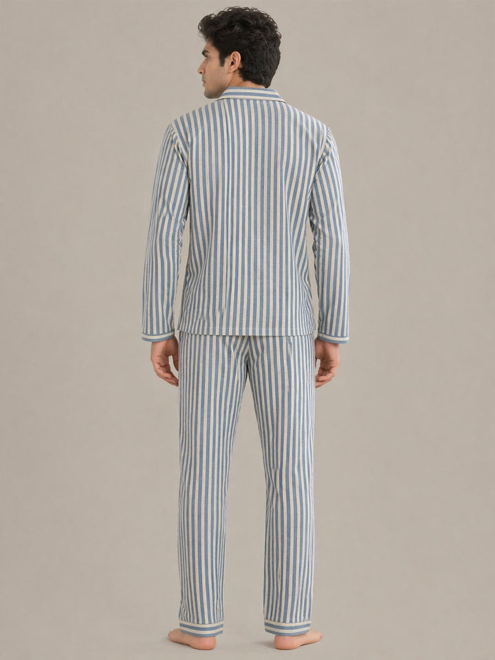 Classic Sky Stripe  Long Sleeve Men's Night Suit