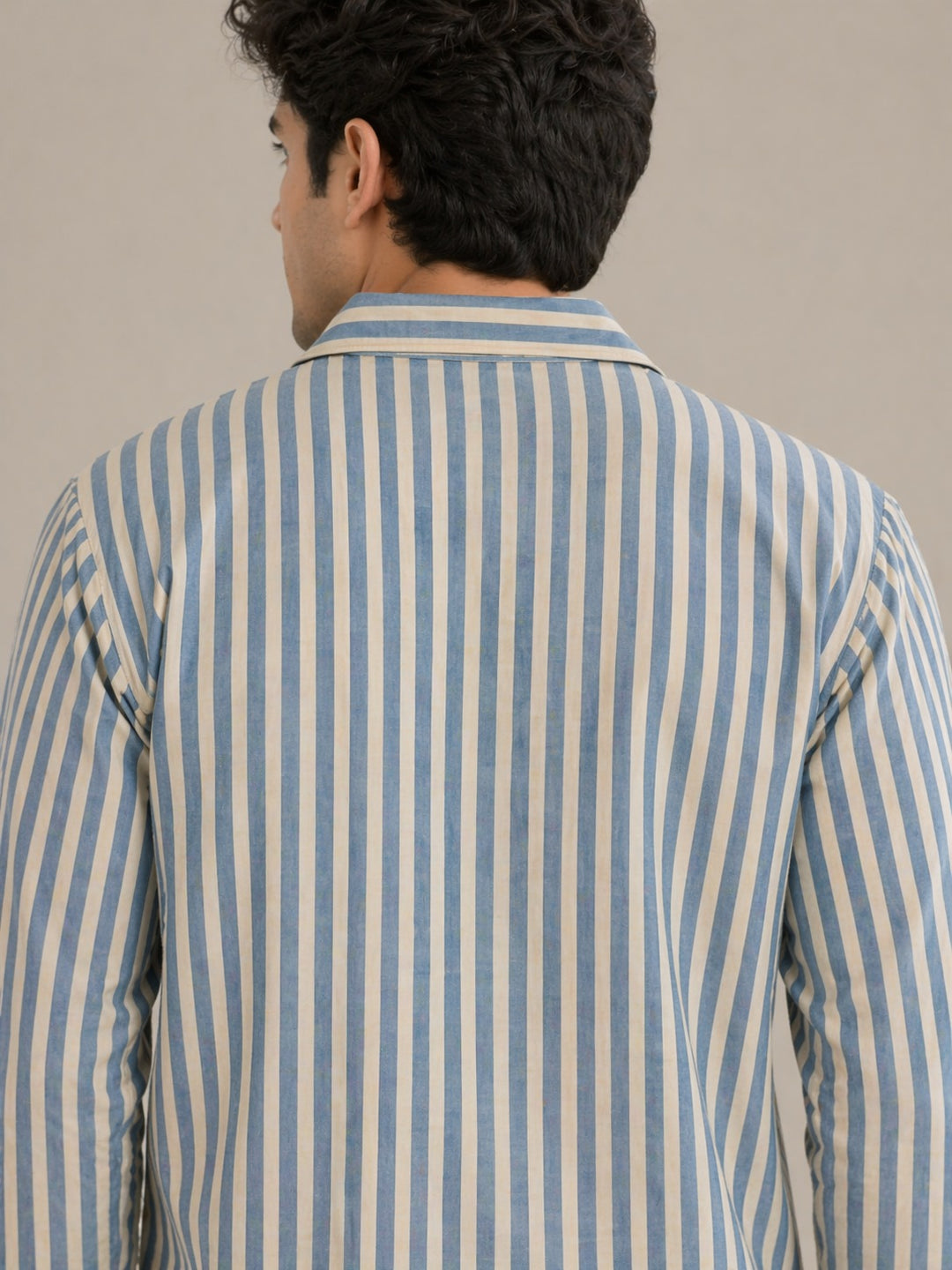 Classic Sky Stripe  Long Sleeve Men's Night Suit