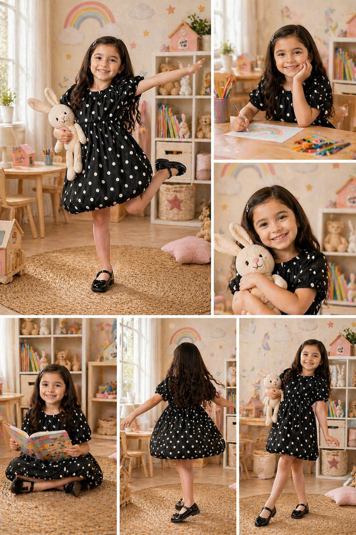 Midnight Polka Charm Girl's Dress
