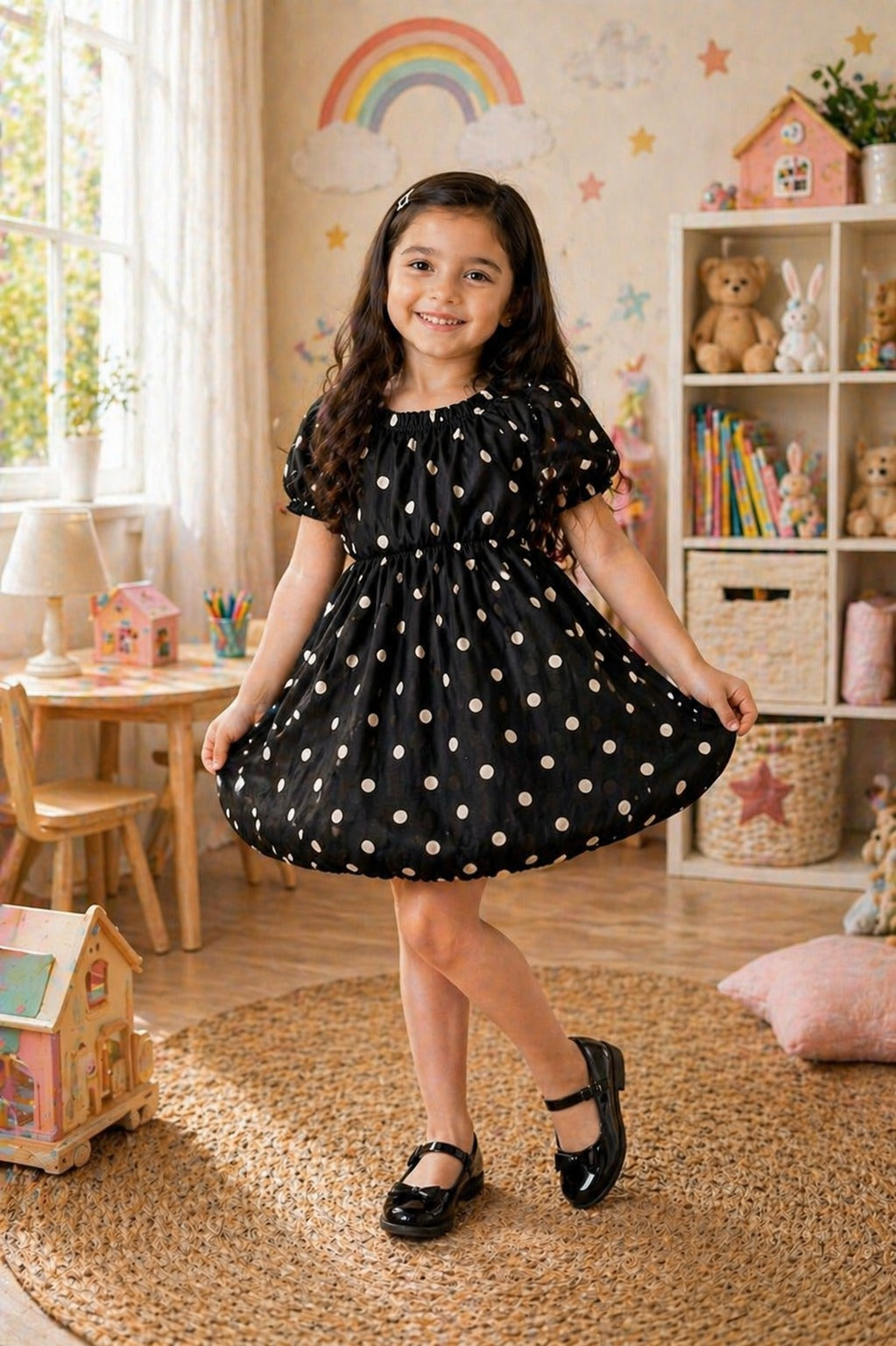 Midnight Polka Charm Girl's Dress
