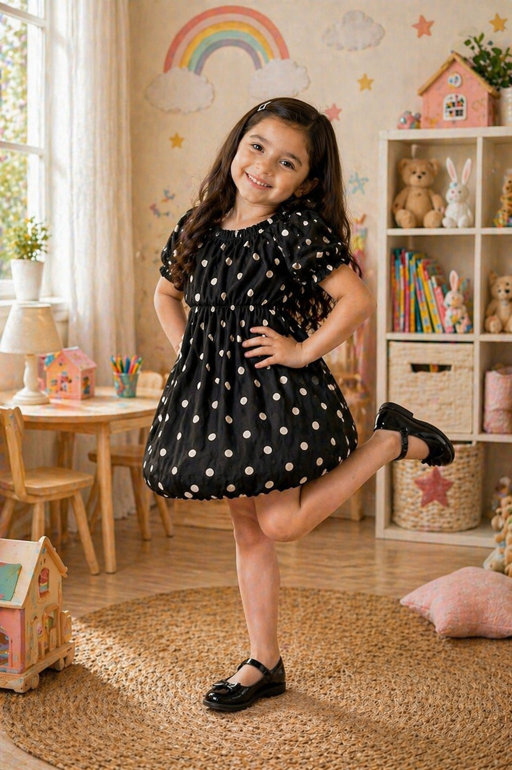 Midnight Polka Charm Girl's Dress
