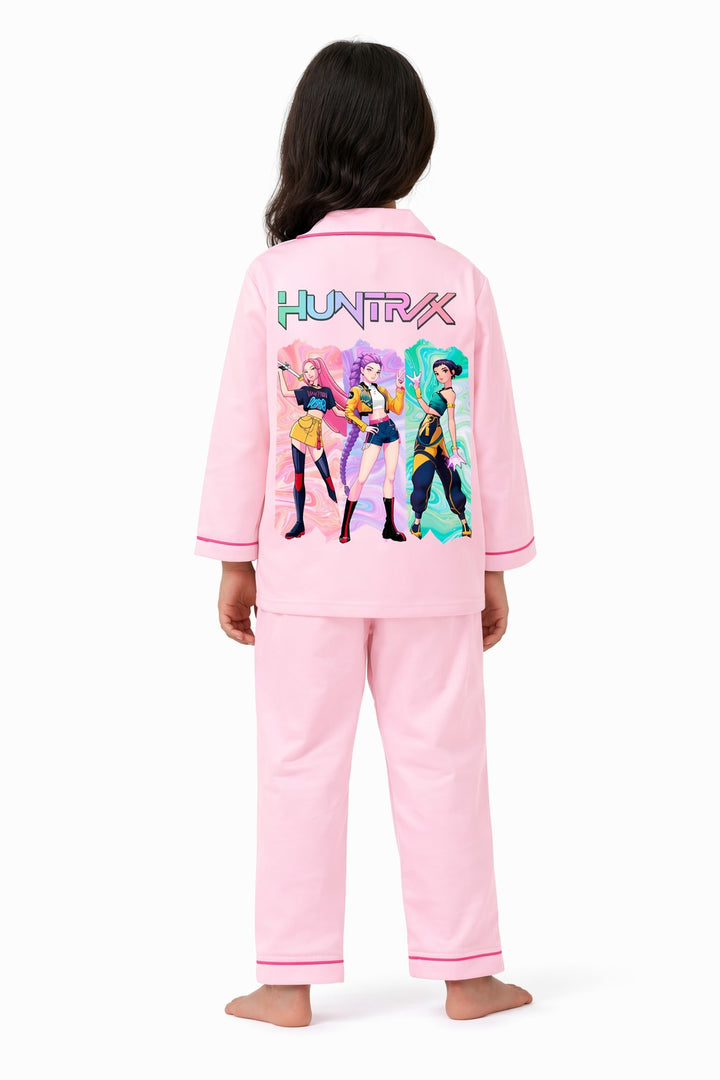 Pink K-Pop Demon Hunters Midnight Print Long Sleeve Kids Night Suit