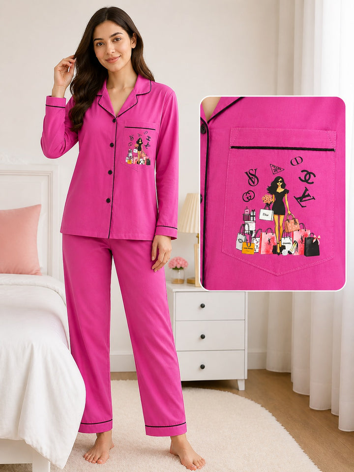 Diva Mood Print Long Sleeve Women's Night Suit