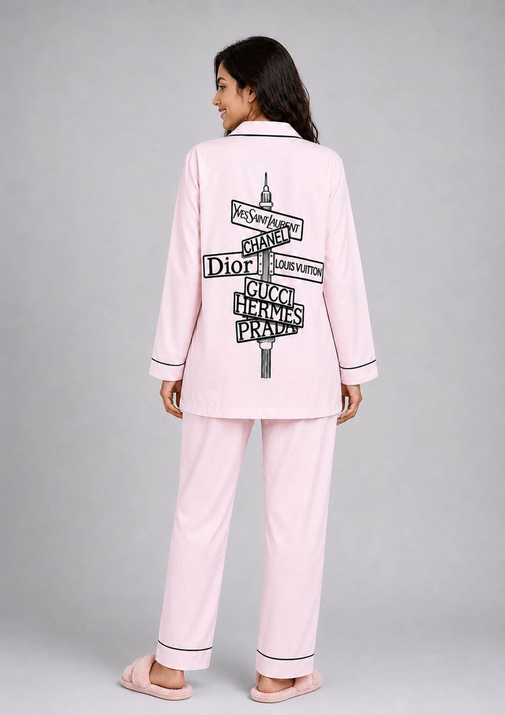 Shopaholic Print Long Sleeve Women's Night Suit