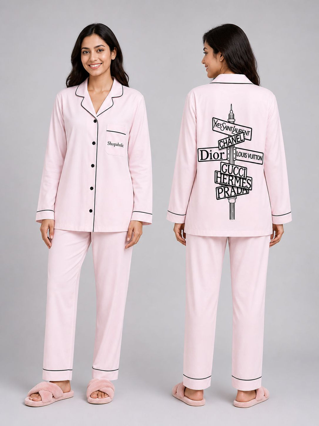 Shopaholic Print Long Sleeve Women's Night Suit
