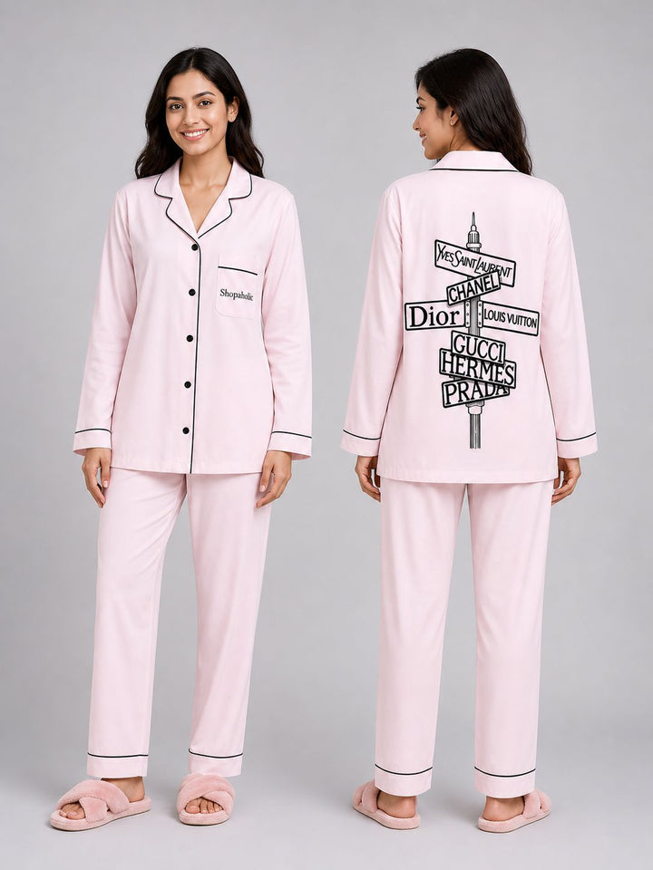 Shopaholic Print Long Sleeve Women's Night Suit