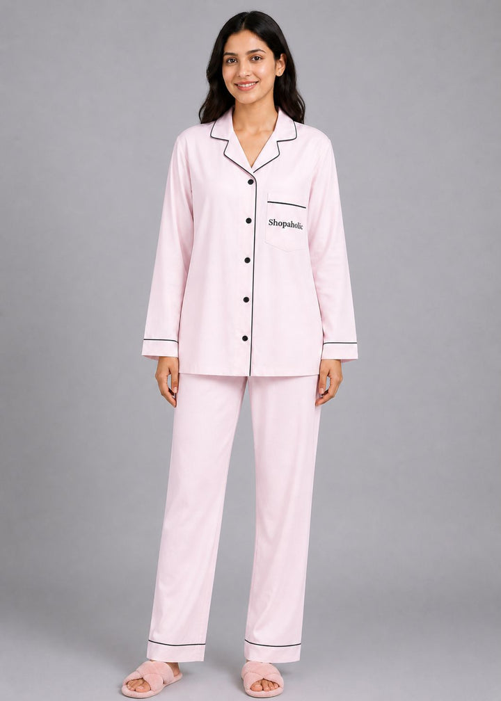 Shopaholic Print Long Sleeve Women's Night Suit