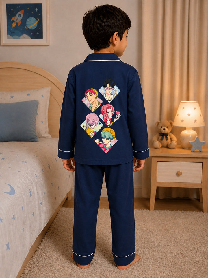 Saja Boys Cozy Print Long Sleeve Kids Night Suit