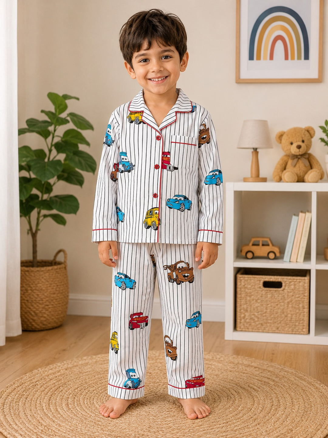 Little Racer Print Long Sleeve Kids Night Suit