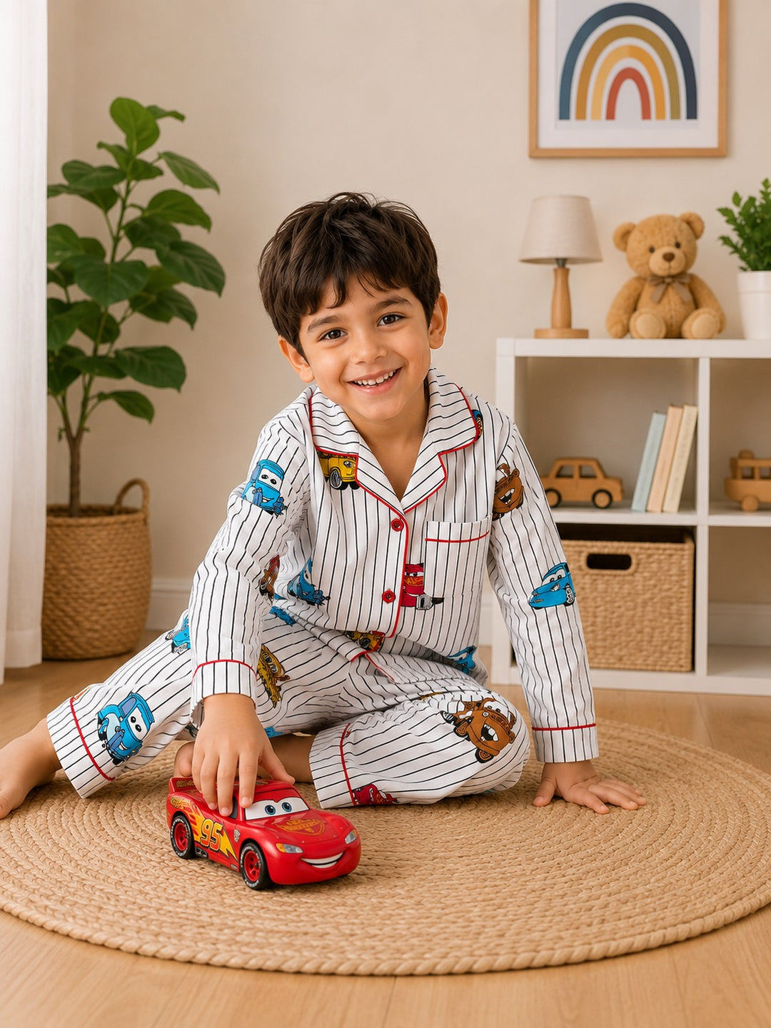 Little Racer Print Long Sleeve Kids Night Suit
