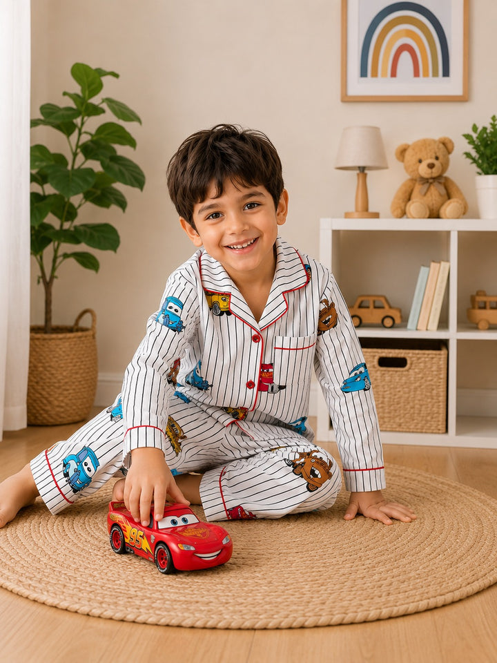 Little Racer Print Long Sleeve Kids Night Suit