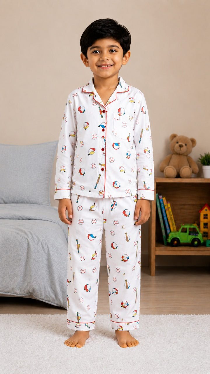 Baseball Champ Print Long Sleeve Kids Night Suit