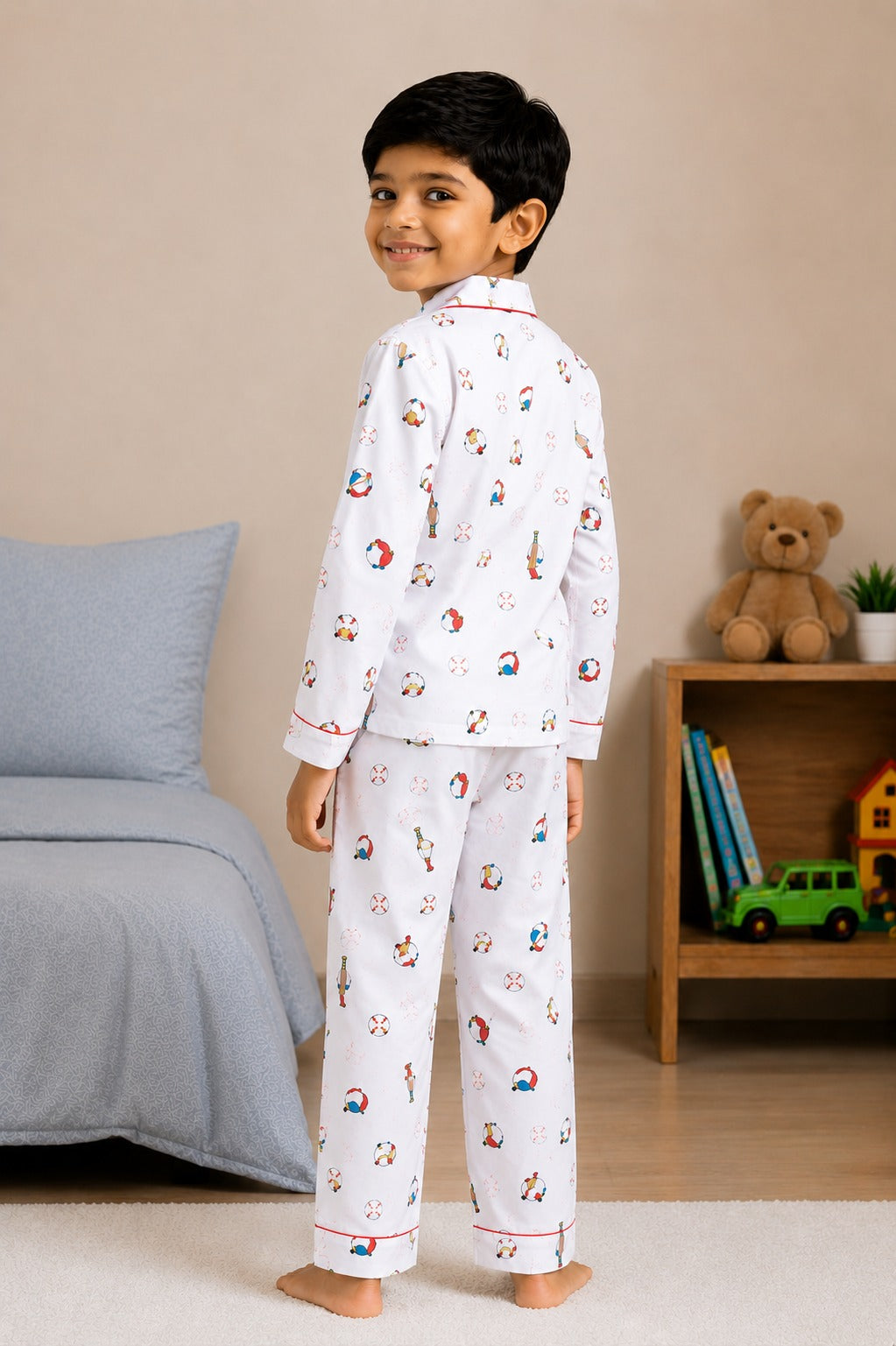 Baseball Champ Print Long Sleeve Kids Night Suit