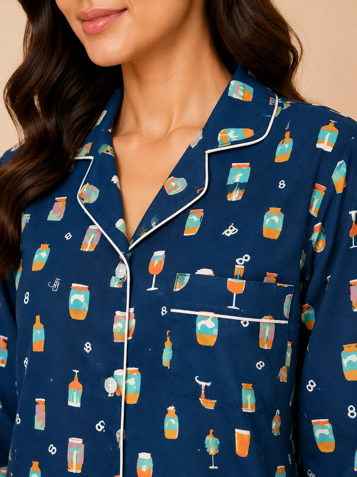 Tipsy Dreams Long Sleeve Women's Night Suit