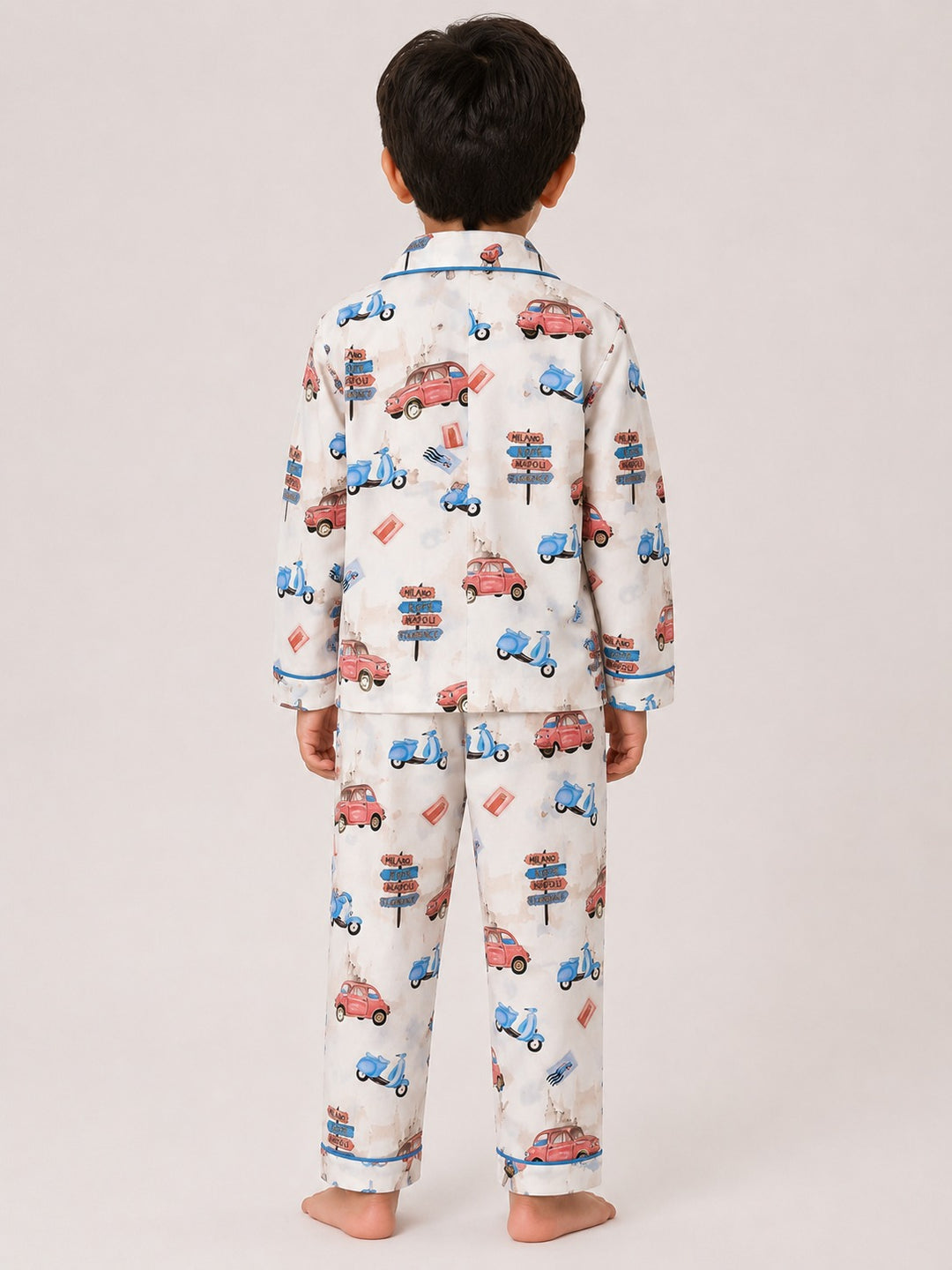 Little Roadster Print Long Sleeve Kids Night Suit