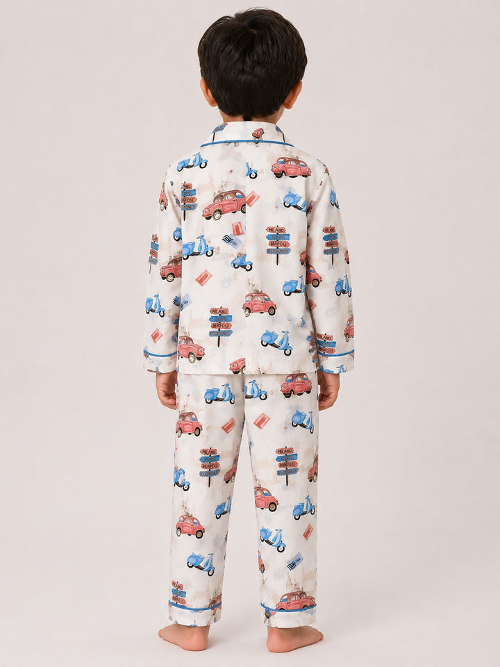 Little Roadster Print Long Sleeve Kids Night Suit