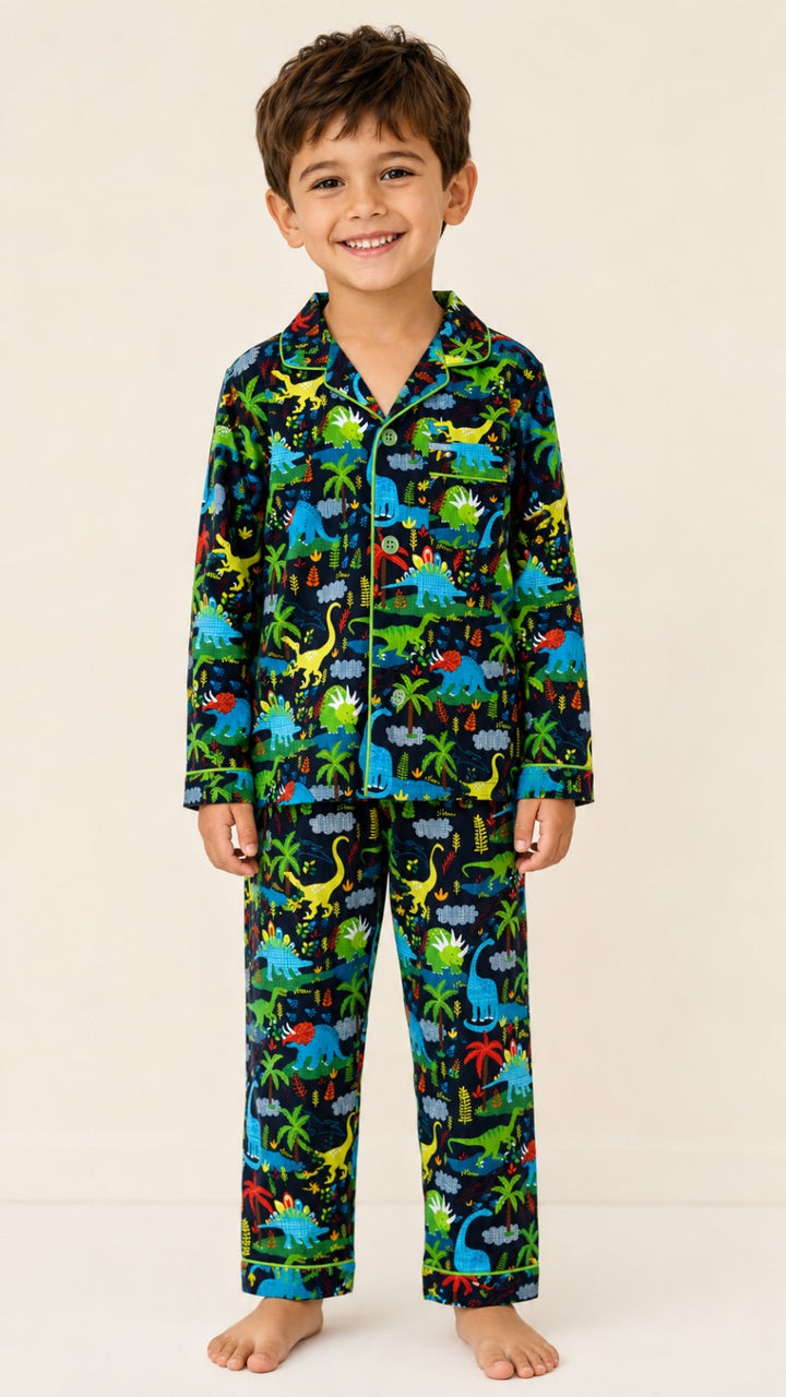 Little Dino Roars Print Long Sleeve Kids Night Suit