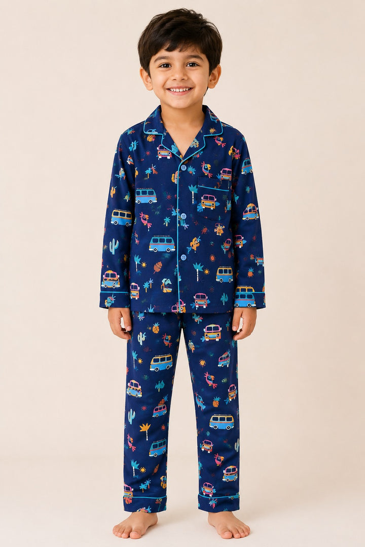 Adventure Bus Print Long Sleeve Kids Night Suit