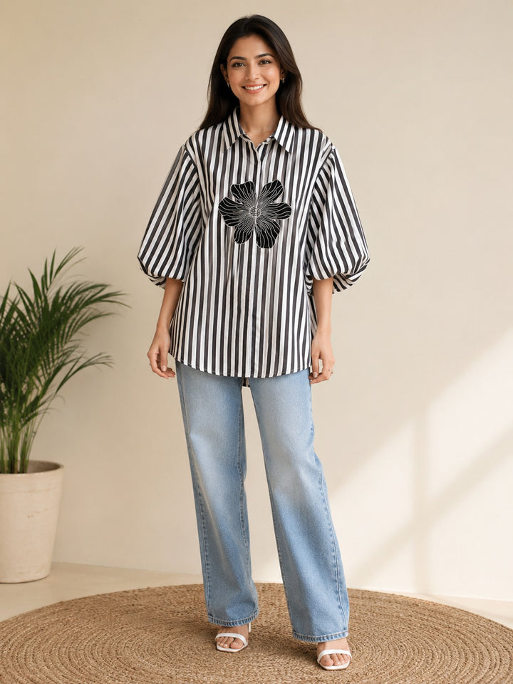 Chic Floral Stripe Shirt