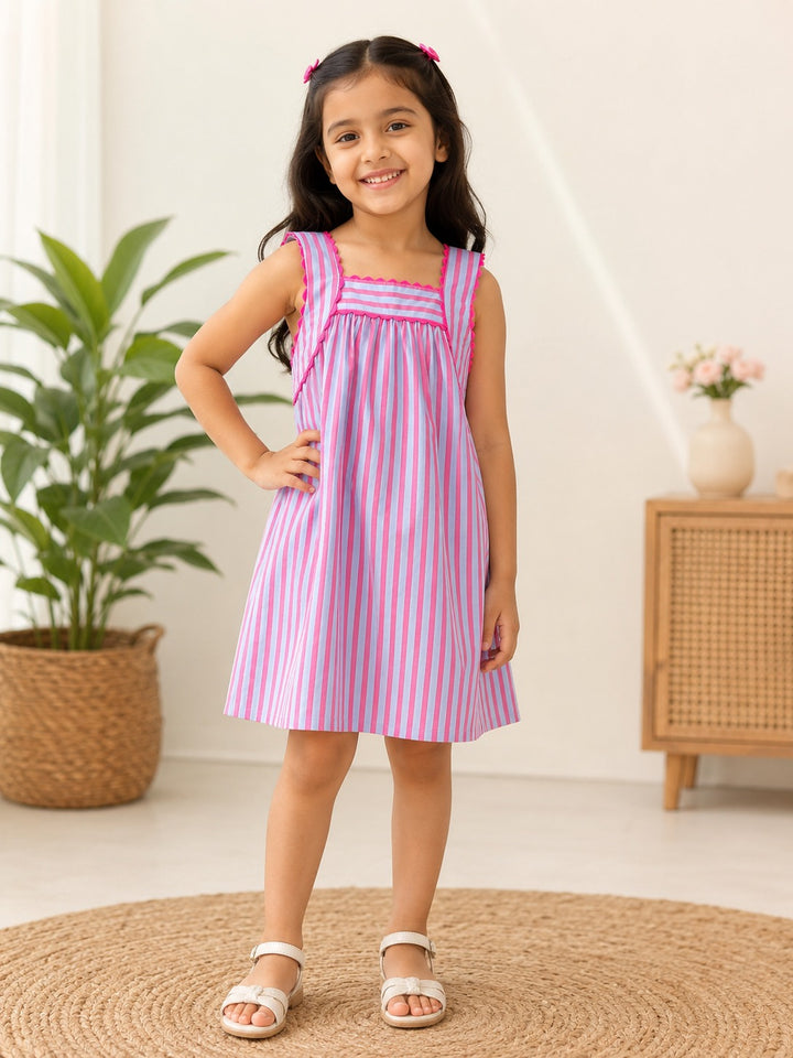 Pink and Blue Striped Girl's Dress