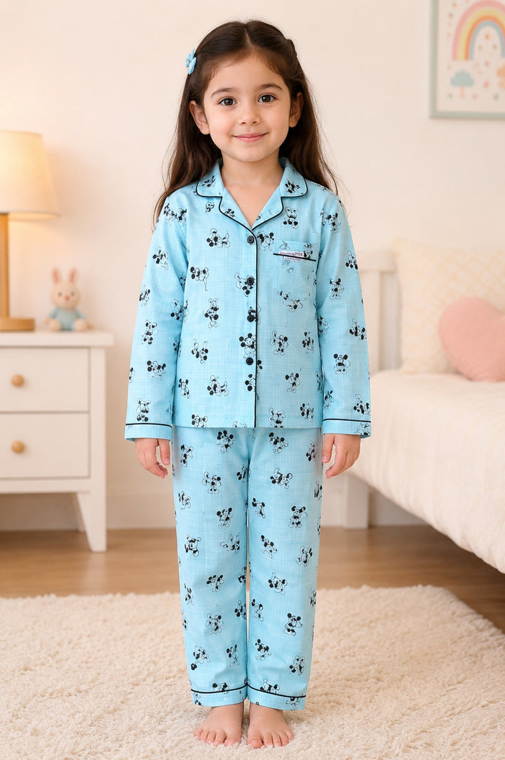 Cute Mouse Character Print Long Sleeve Kids Night Suit