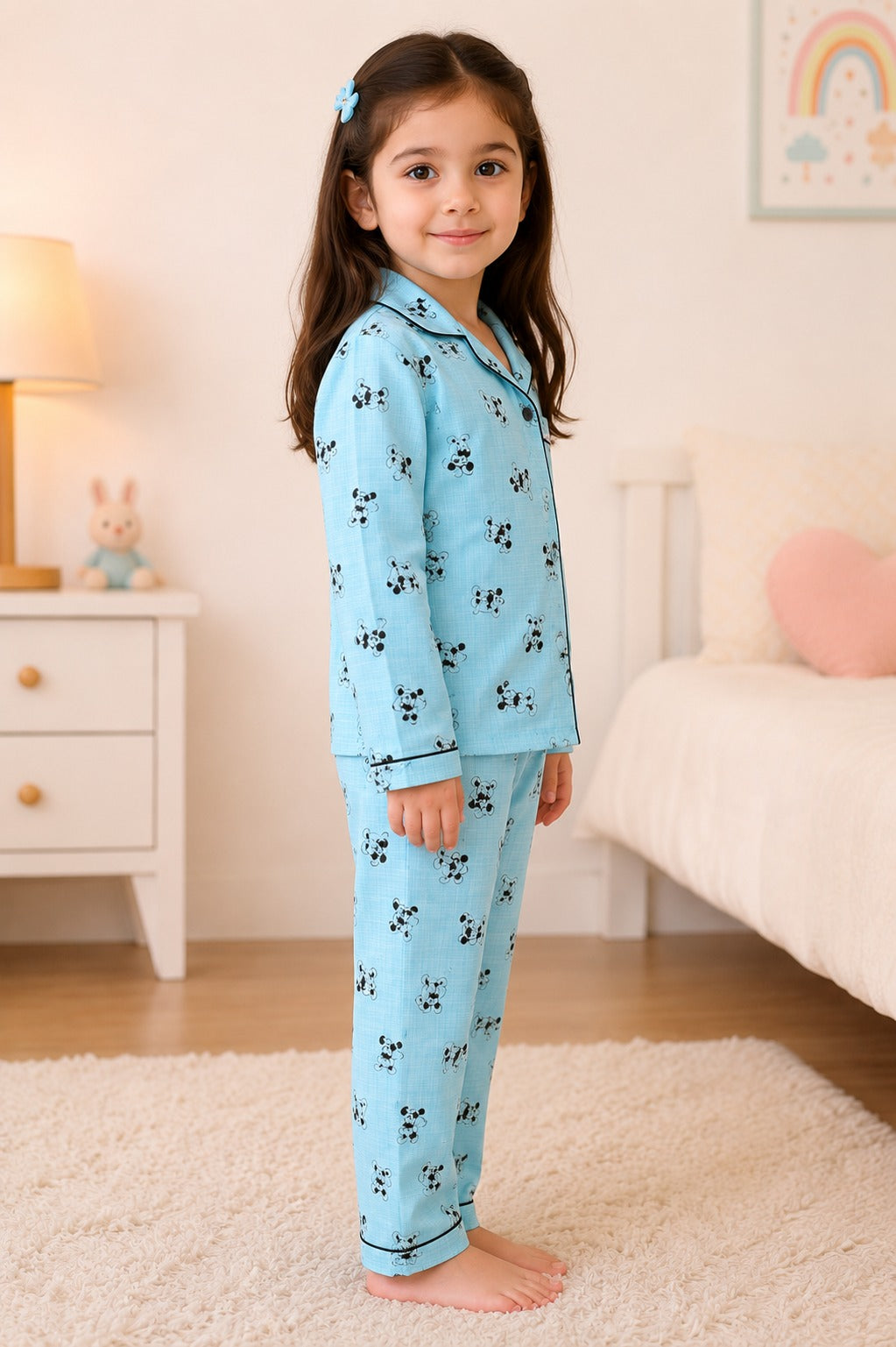 Cute Mouse Character Print Long Sleeve Kids Night Suit