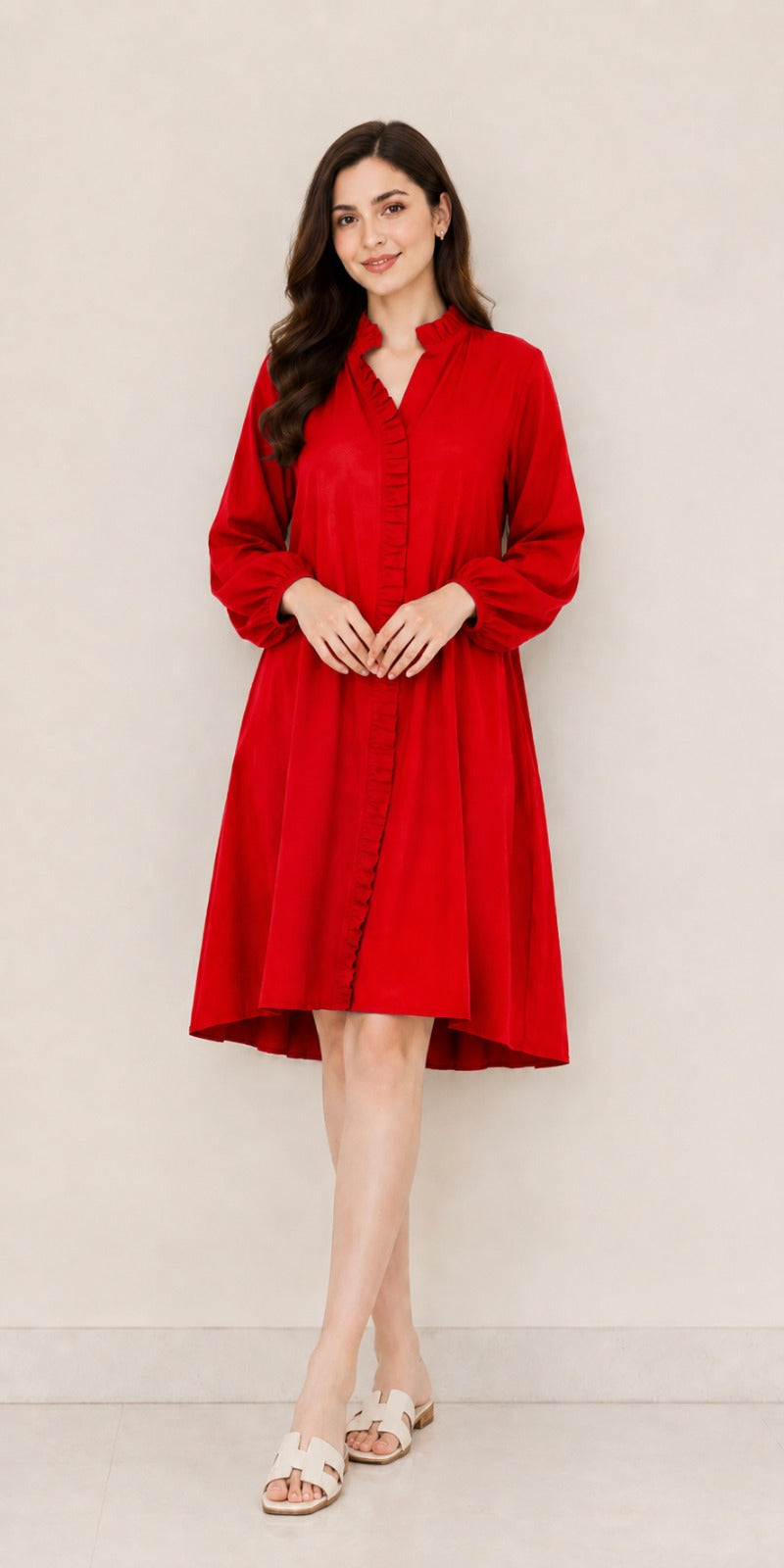 Flowy Mandarin Collar Dress
