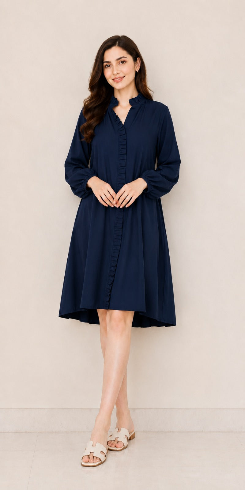 Flowy Mandarin Collar Dress