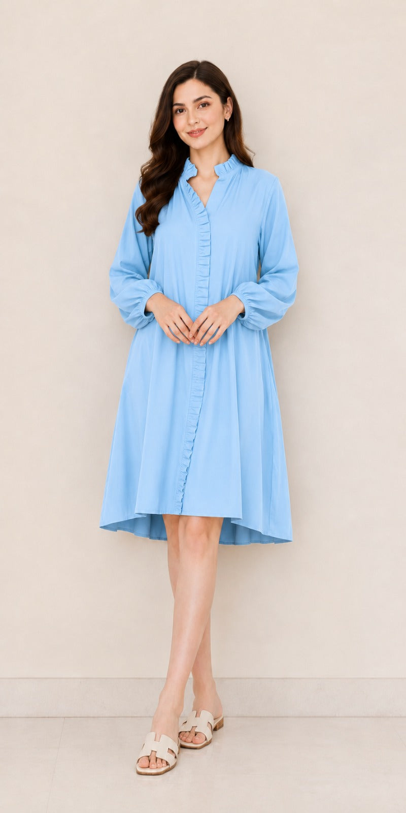 Flowy Mandarin Collar Dress