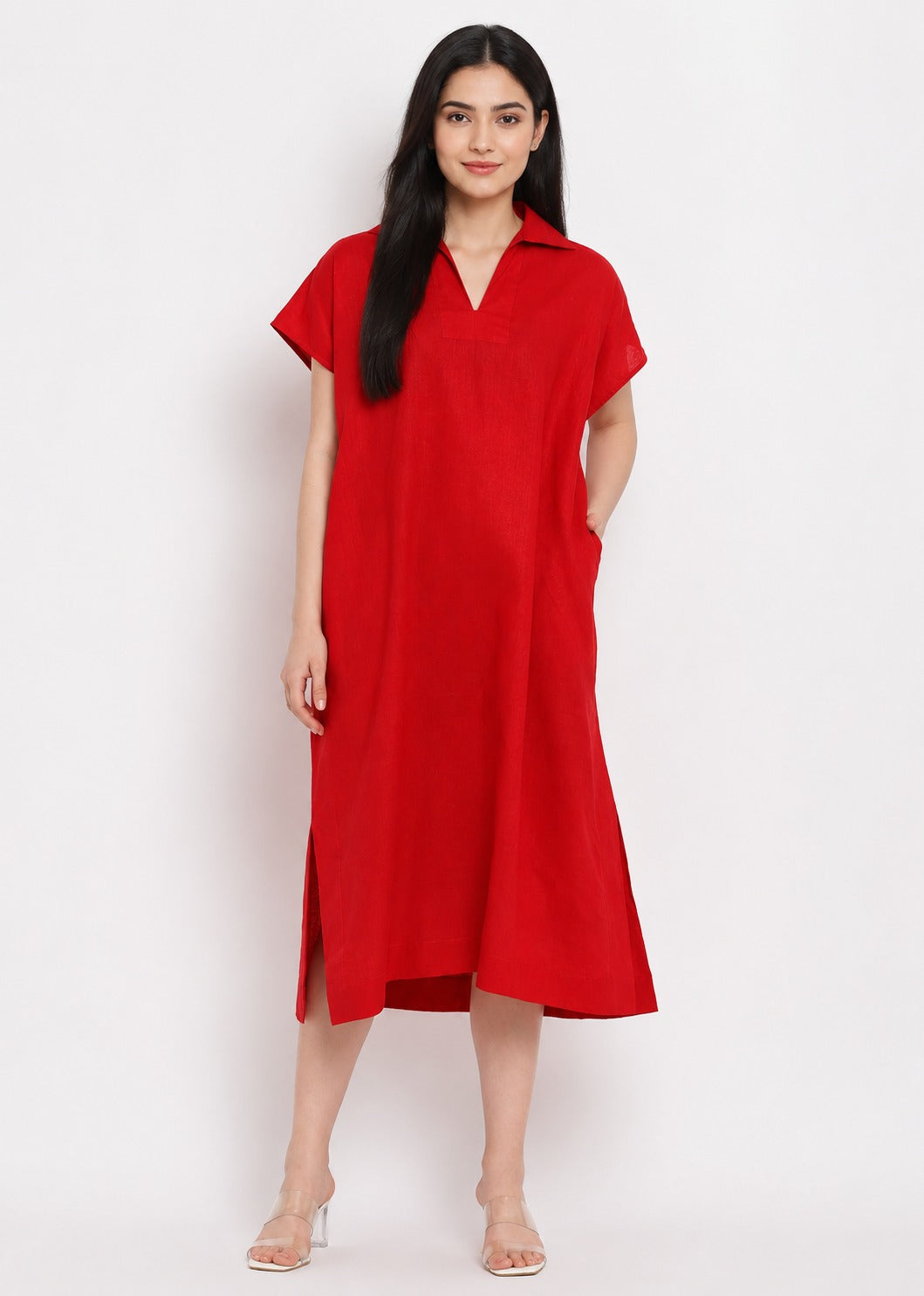 Cotton Poplin Maxi Dress with Pockets