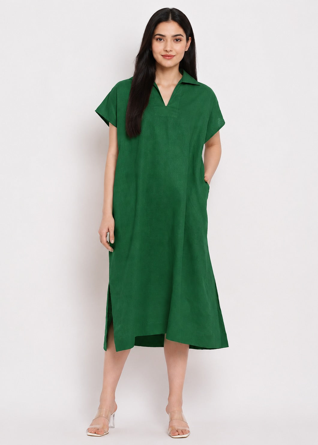 Cotton Poplin Maxi Dress with Pockets